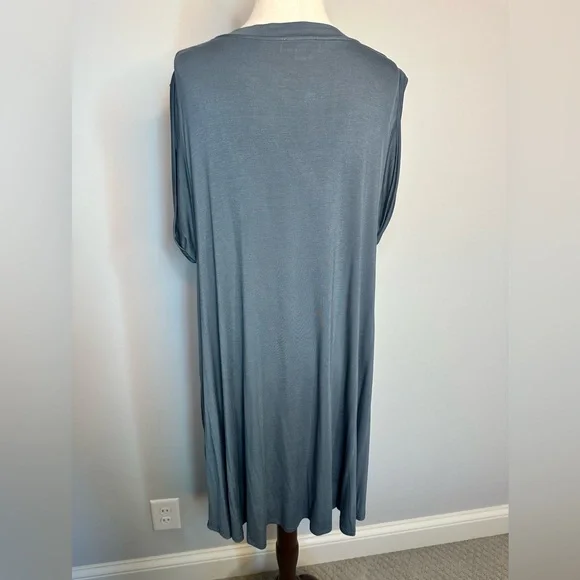 Sz M Umgee blue grey sleeveless loose pockets casual dress v neck - Picture 5 of 7